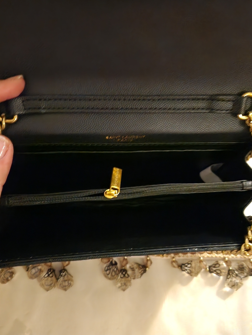 Yves Saint Laurent Black Quilted Envelope Clutch with Gold YSL Emblem - Picture 4 of 6